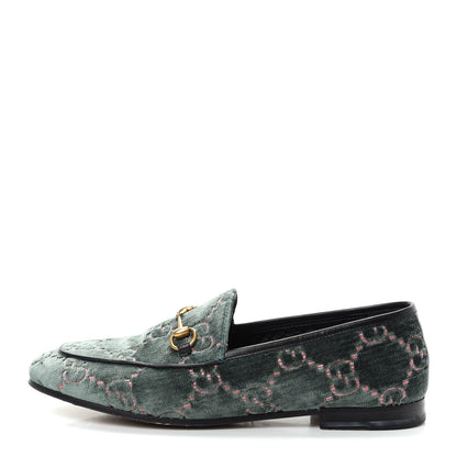 Gucci Velvet Malaga Kid GG Monogram Horsebit Womens Jordaan Loafers 39 Avio Dusty Pink Black 1 of 10