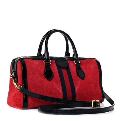 Gucci Suede Patent Web Medium Ophidia Boston Hibiscus Red Black 3 of 16