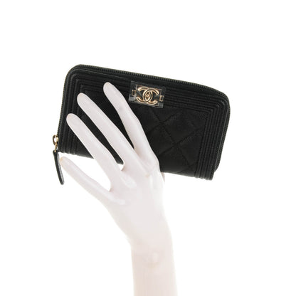 Chanel Caviar Quilted Boy Small Zip Around Wallet Black 2 of 6