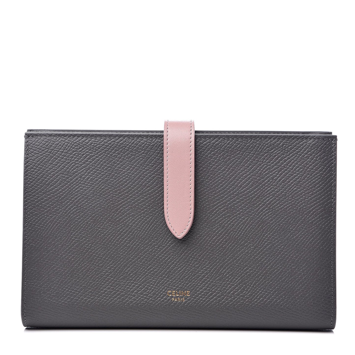 Grained Calfskin Large Multifunction Strap Wallet Grey Vintage Pink