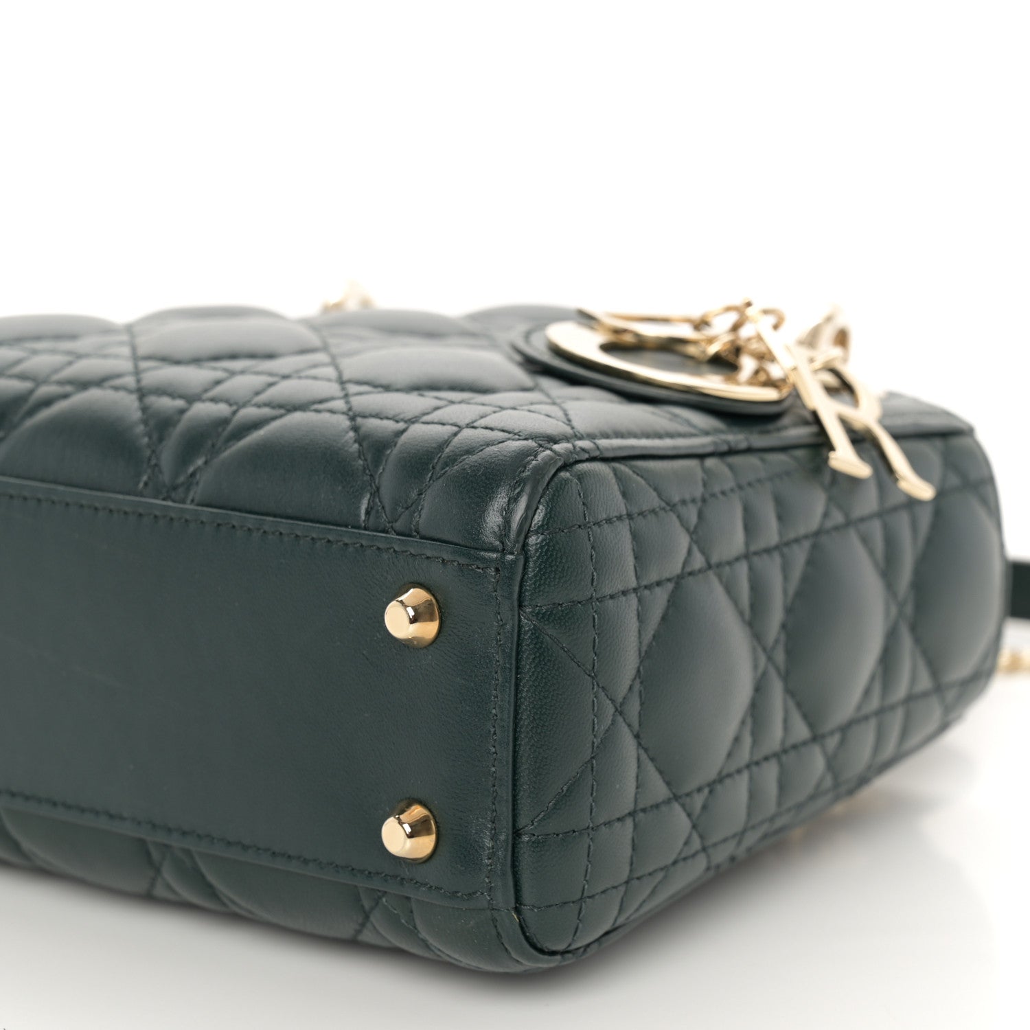 Christian Dior Lambskin Cannage Mini Lady Dior Dark Green 9 of 10