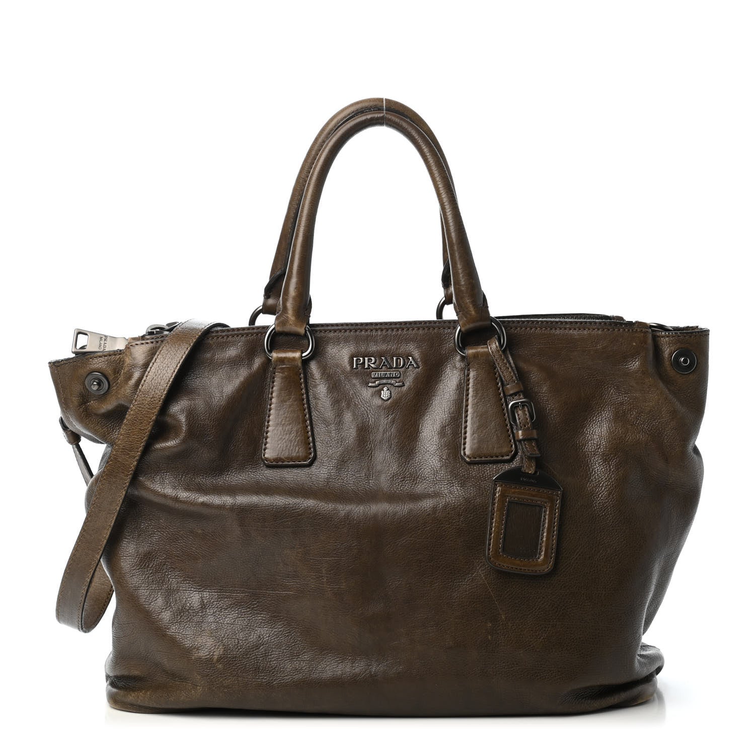 Prada Cervo Antik Double Zip Satchel Cacao 1 of 4