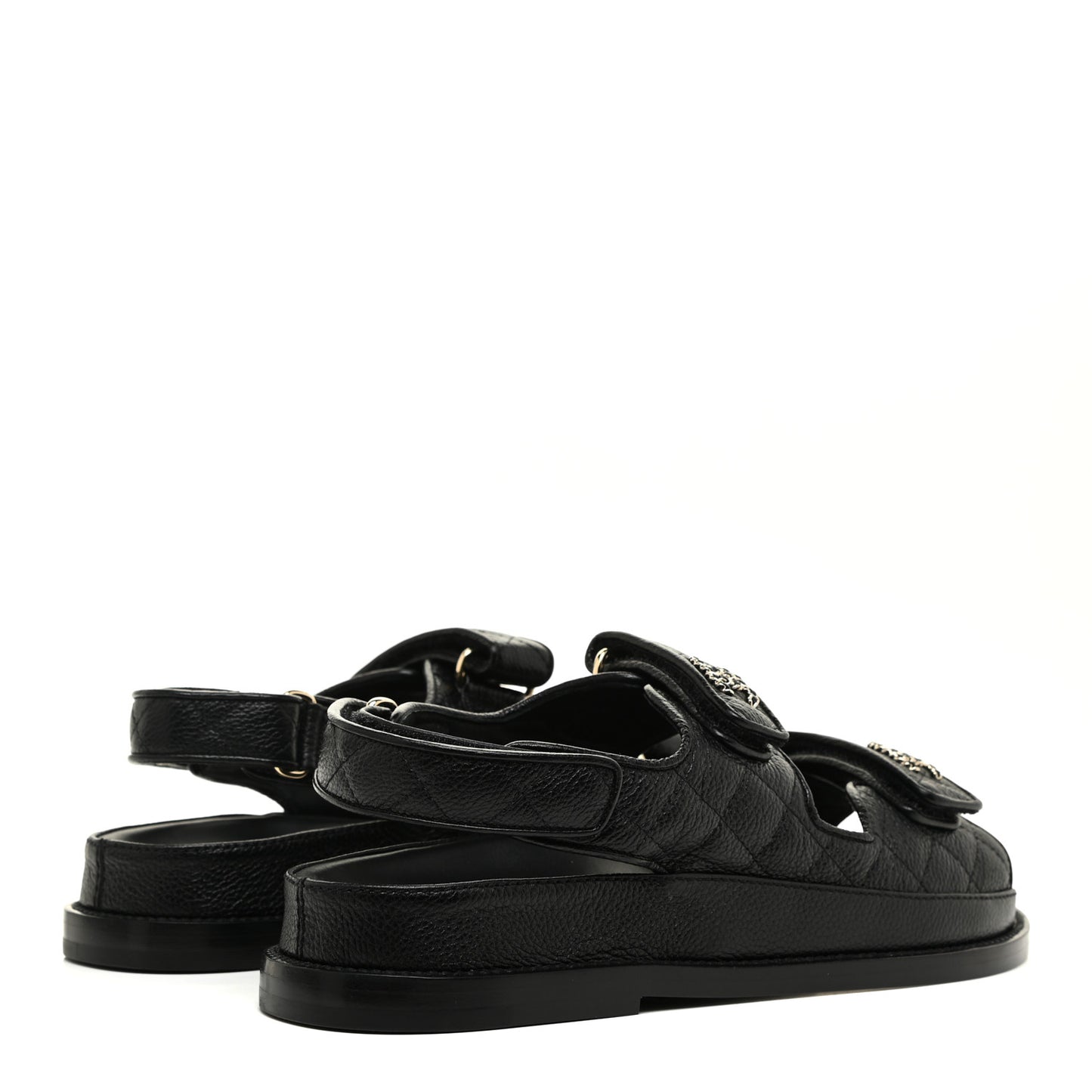 Grained Calfskin Velcro Dad Sandals 37.5 Black