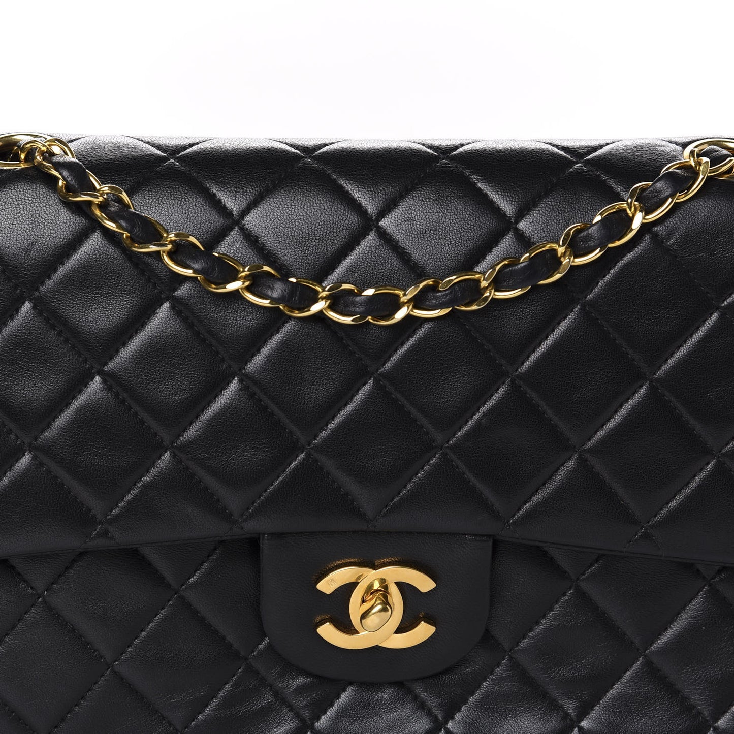 Lambskin Quilted Medium Double Flap Black