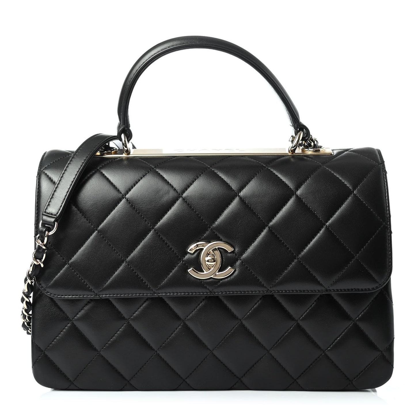 Lambskin Quilted Medium Trendy CC Flap Dual Handle Bag Black