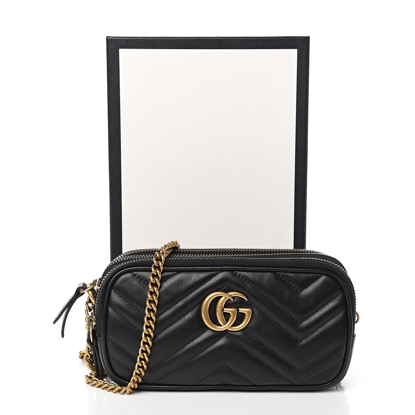 Calfskin Matelasse Mini GG Marmont Chain Crossbody Bag Black