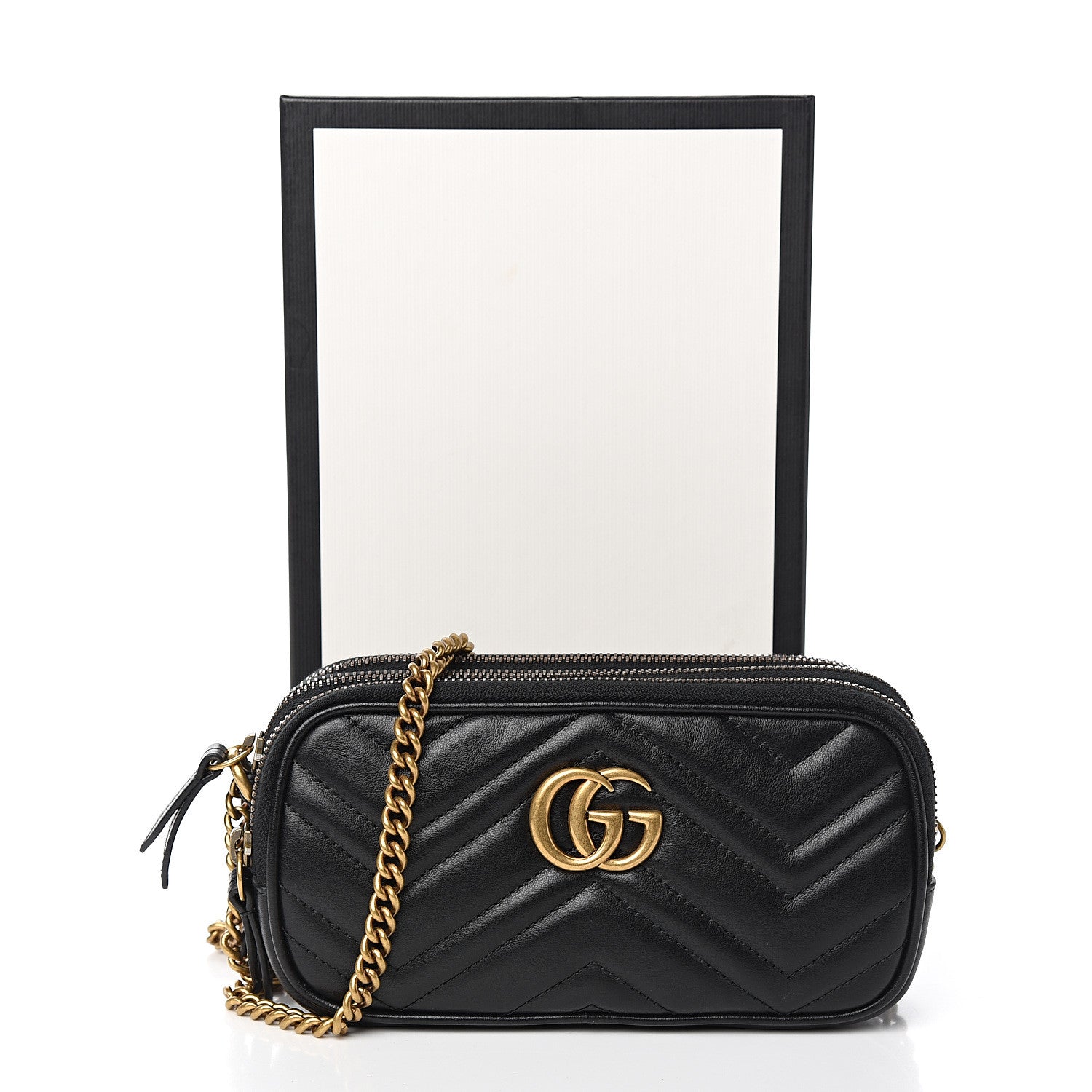Gucci Calfskin Matelasse Mini GG Marmont Chain Crossbody Bag Black 12 of 12