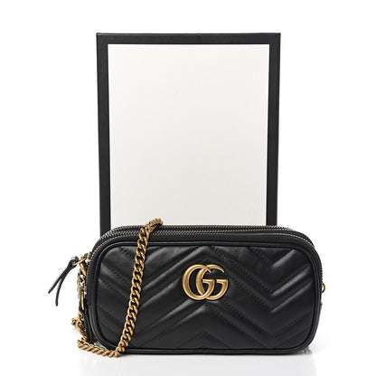 Gucci Calfskin Matelasse Mini GG Marmont Chain Crossbody Bag Black 12 of 12