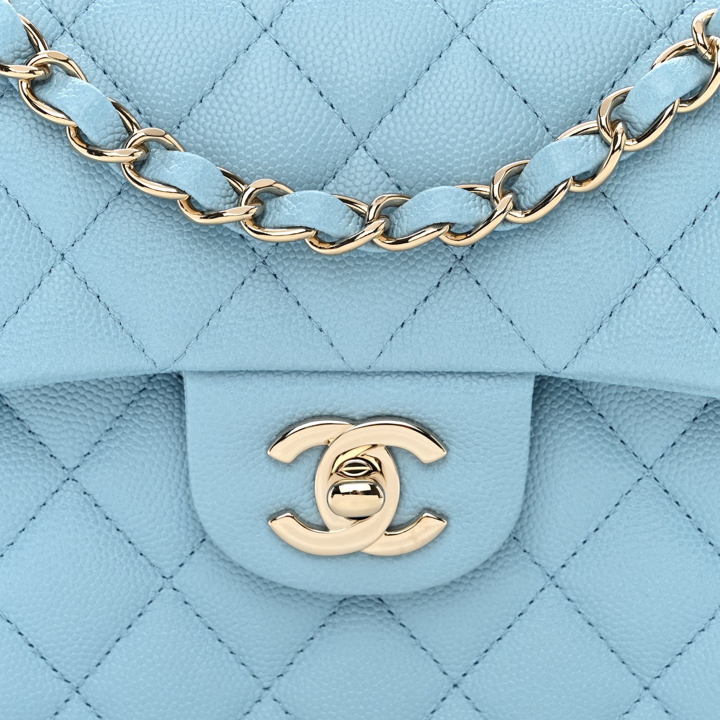 Caviar Quilted Small Double Flap Light Blue