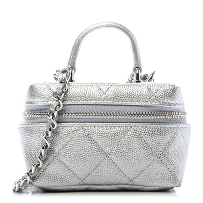 Chanel Metallic Caviar Quilted Mini Top Handle Vanity With Chain Silver 1 of 10