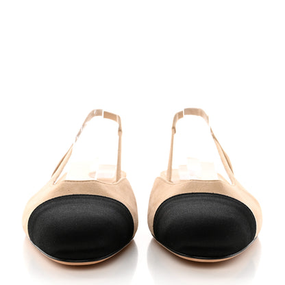 Chanel Suede Cap Toe CC Slingback Pumps 36.5 Beige Black 2 of 10