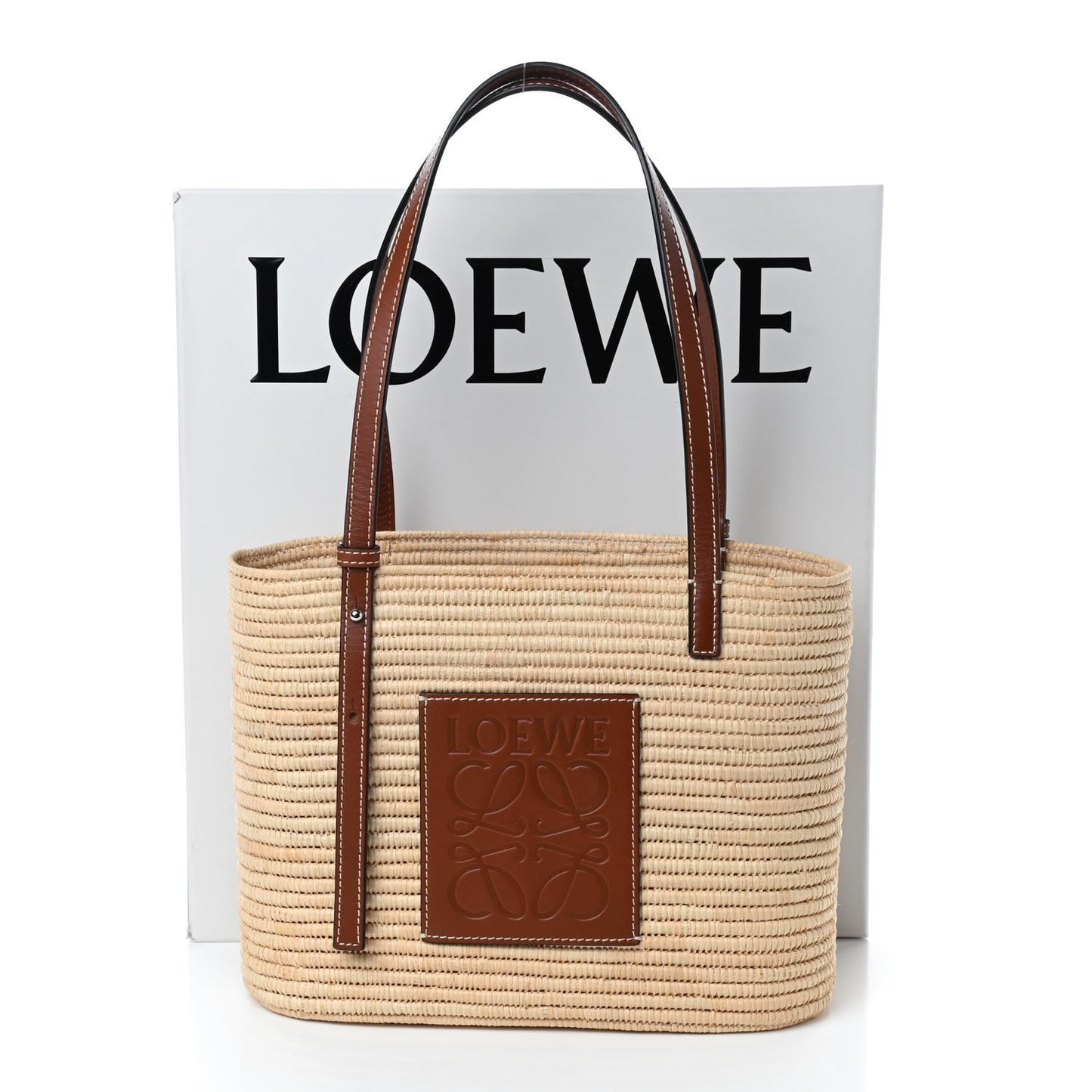 Raffia Square Basket Tote Bag Natural Tan