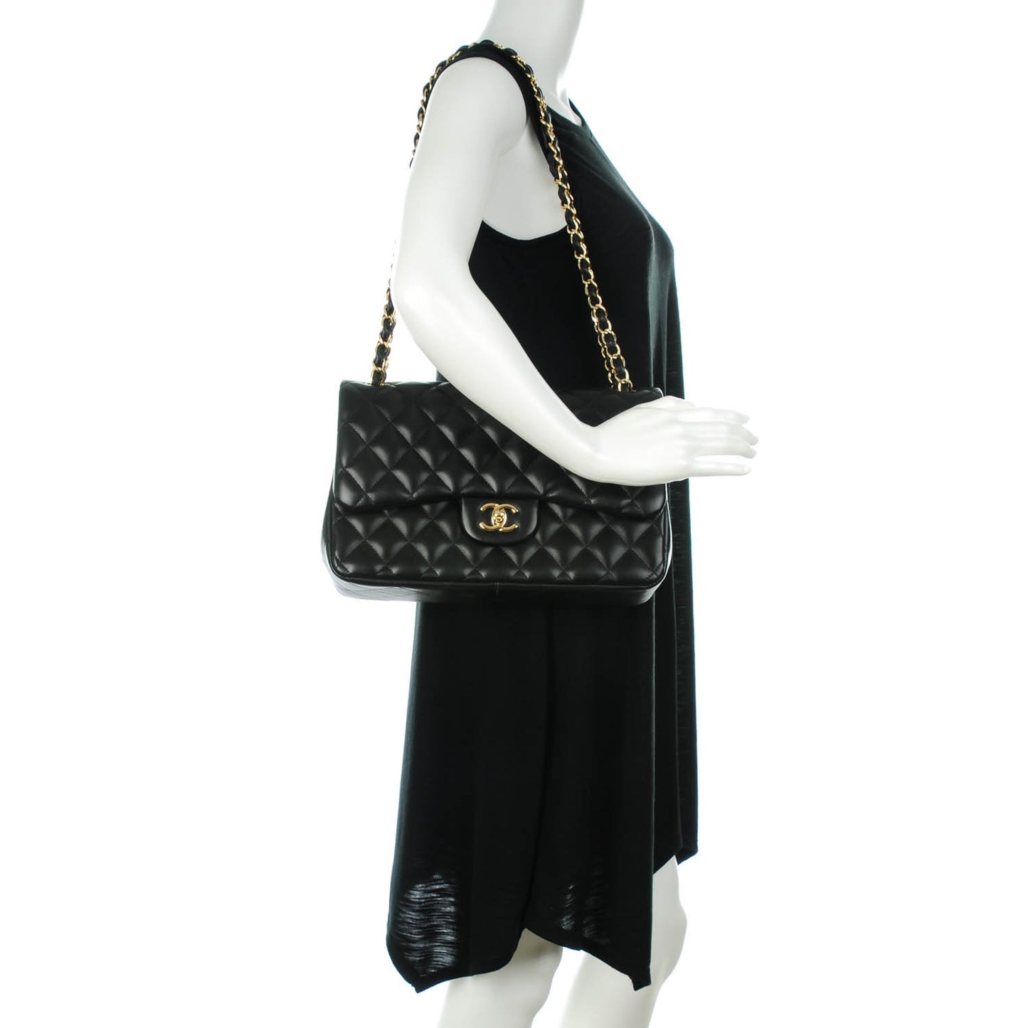 Lambskin Quilted Jumbo Double Flap Black
