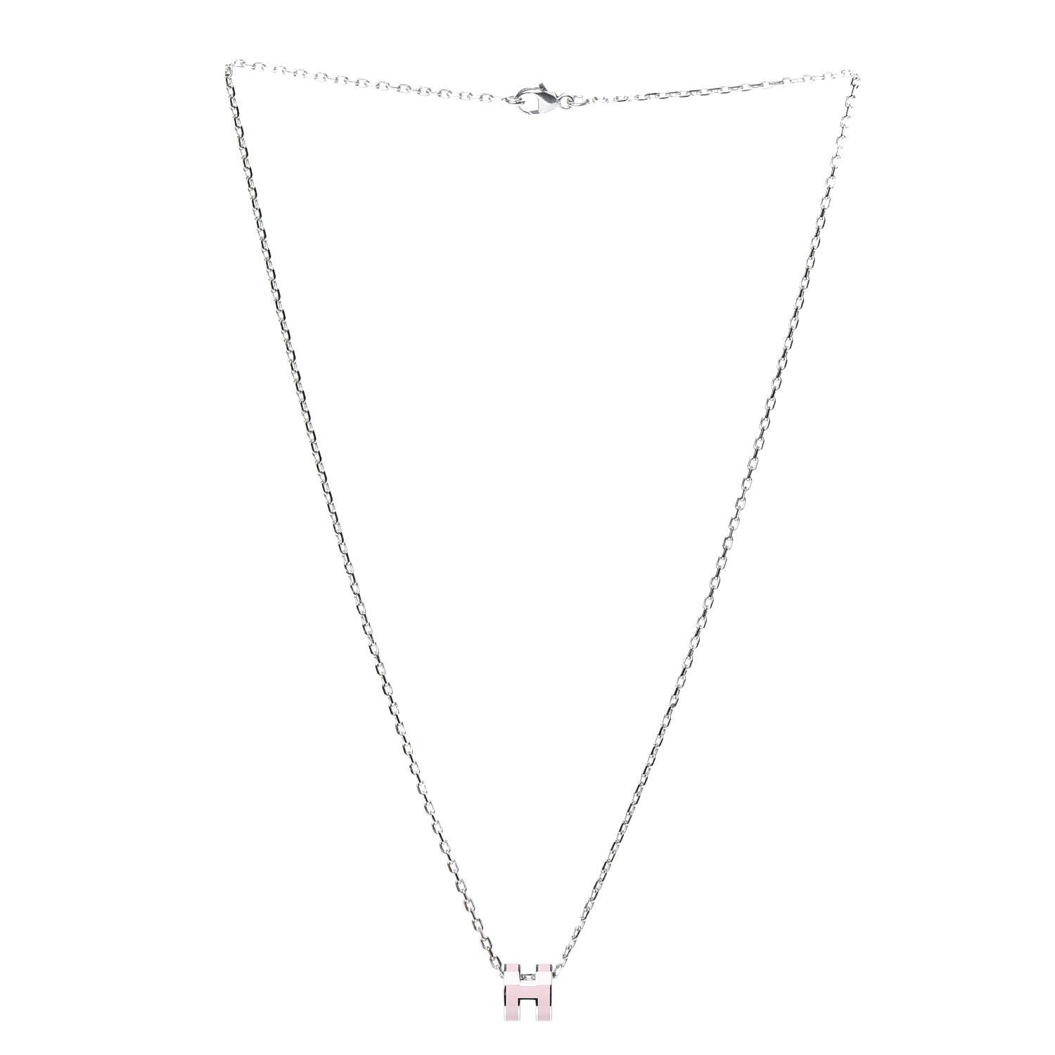 Hermes Lacquered Palladium Pop H Pendant Necklace Rose Dragee 3 of 5
