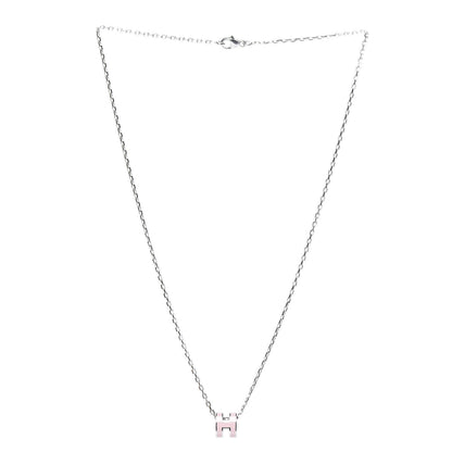 Hermes Lacquered Palladium Pop H Pendant Necklace Rose Dragee 3 of 5