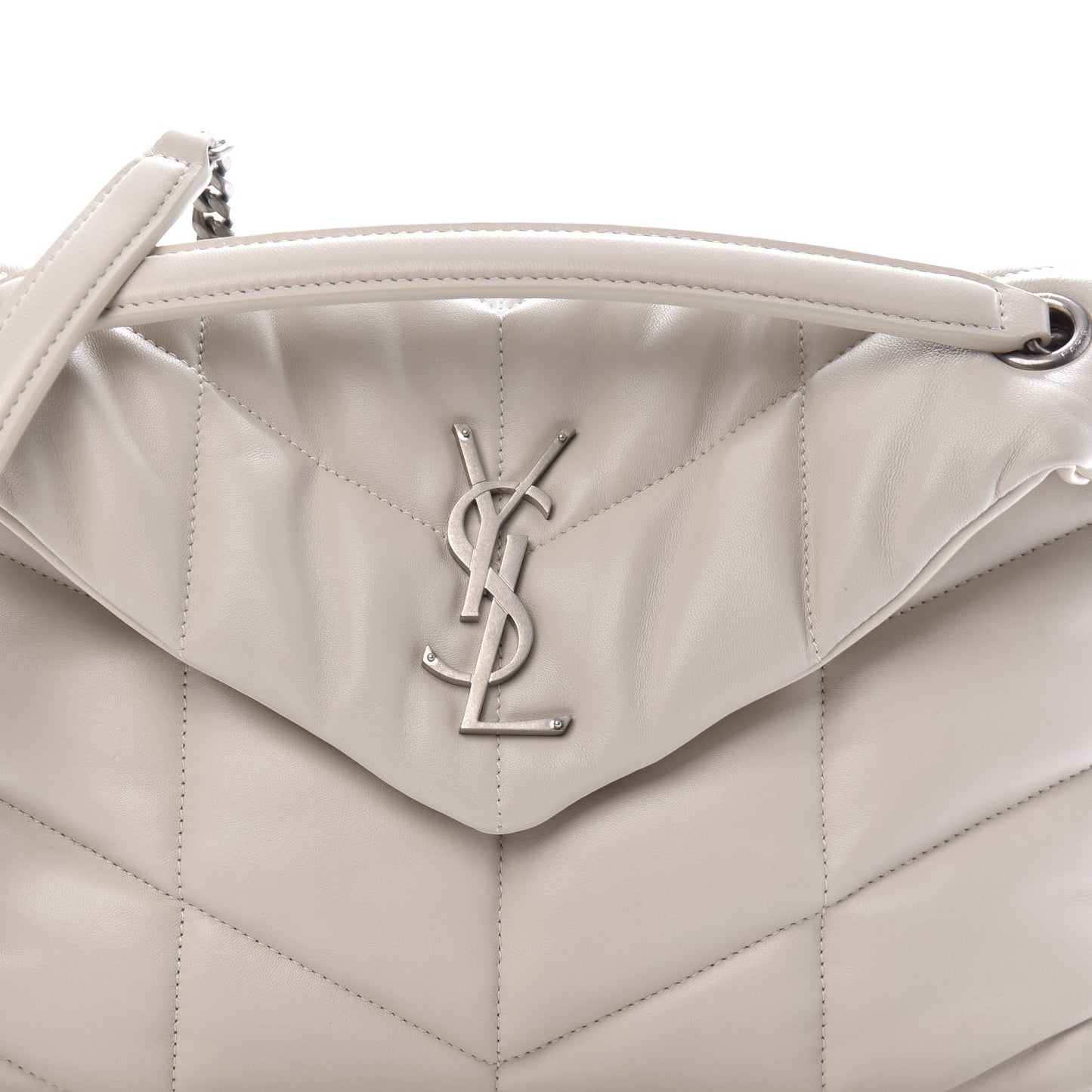 Lambskin Quilted Small Loulou Puffer Monogram Chain Satchel Blanc Vintage