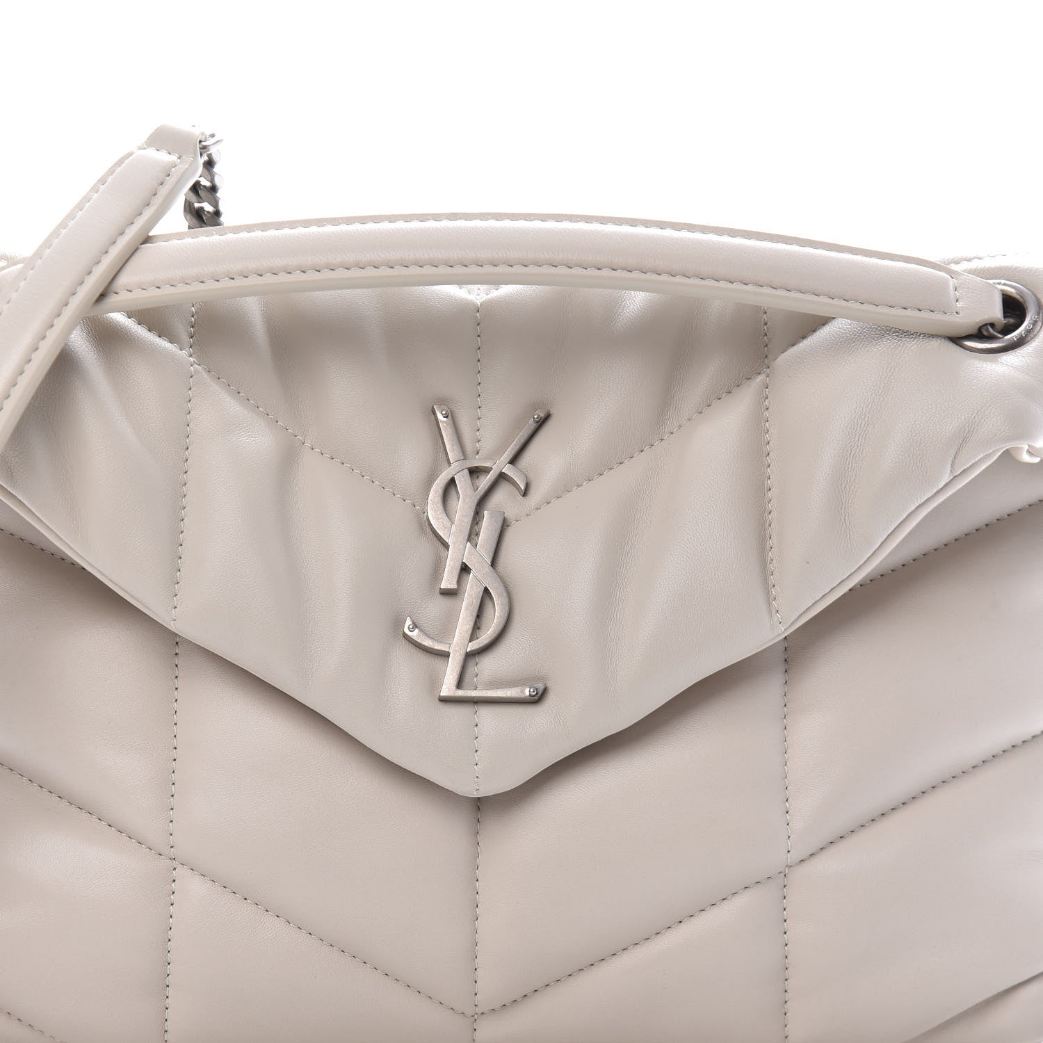 Saint Laurent Lambskin Quilted Small Loulou Puffer Monogram Chain Satchel Blanc Vintage 10 of 11