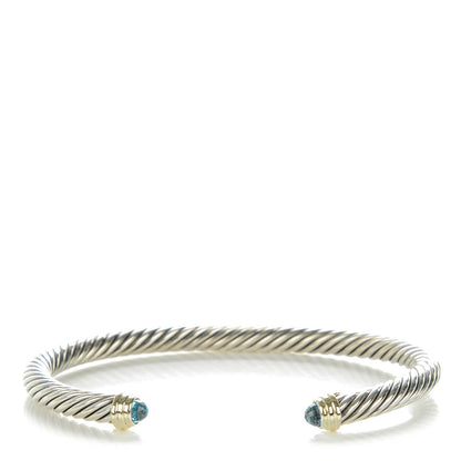 David Yurman Sterling Silver 14K Yellow Gold Blue Topaz 5mm Cable Classics Petite Color Bracelet 1 of 6