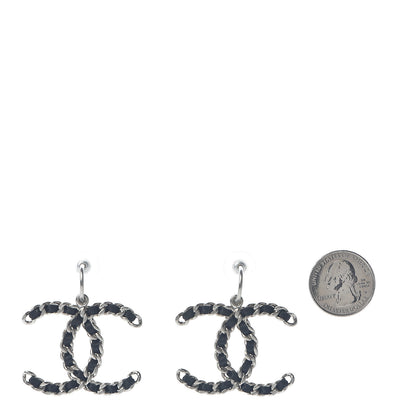 Chanel Satin CC Chain Earrings Silver Black 2 of 4
