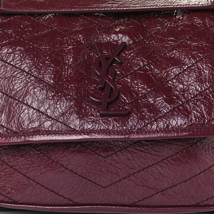 Saint Laurent Crinkled Calfskin Matelasse Monogram Medium Niki Chain Satchel Rouge Legion 8 of 10