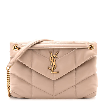 Saint Laurent Lambskin Quilted Small Loulou Puffer Monogram Chain Satchel Dark Beige 1 of 10