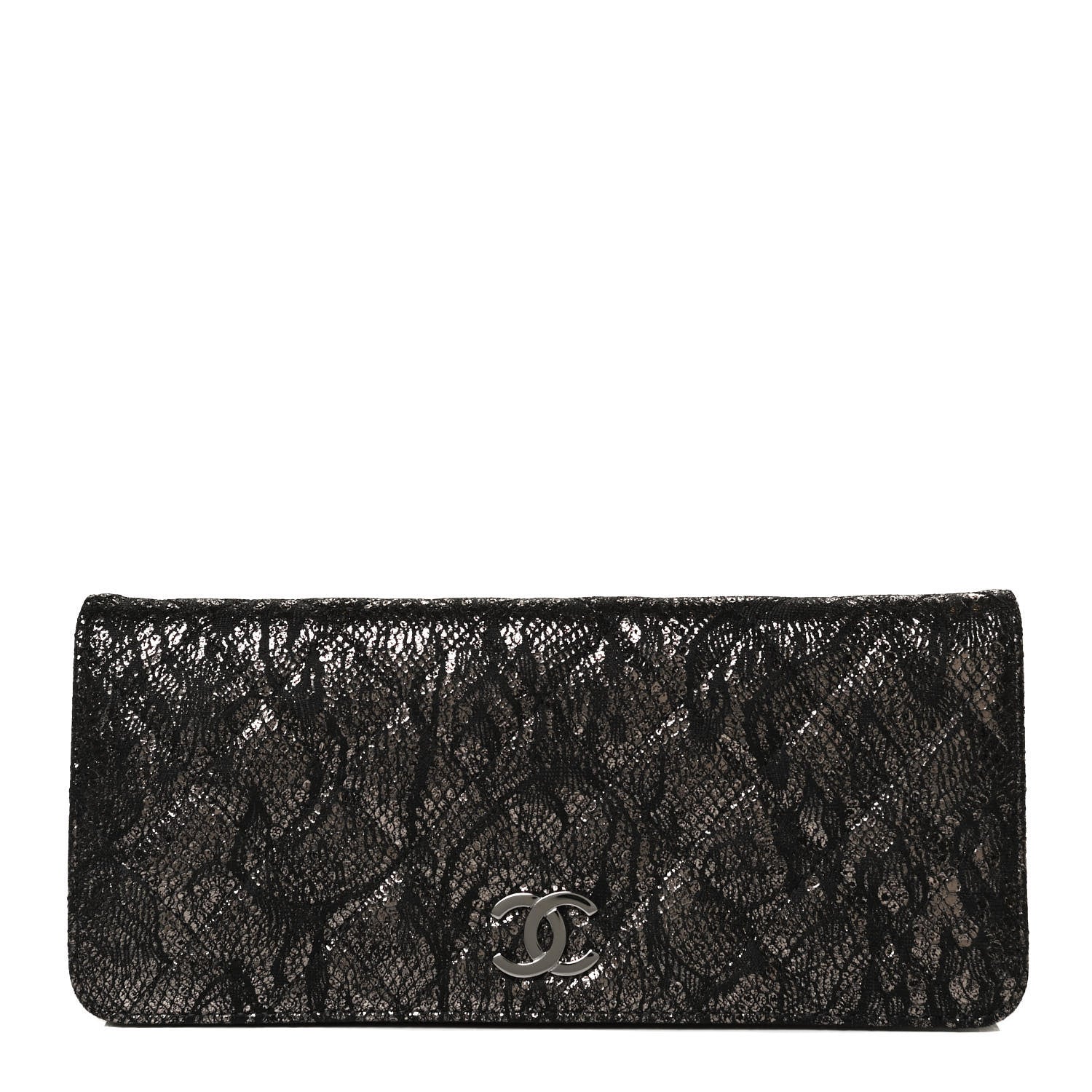 Chanel Metallic Tweed Quilted Clutch Black Dark Silver 1 of 12