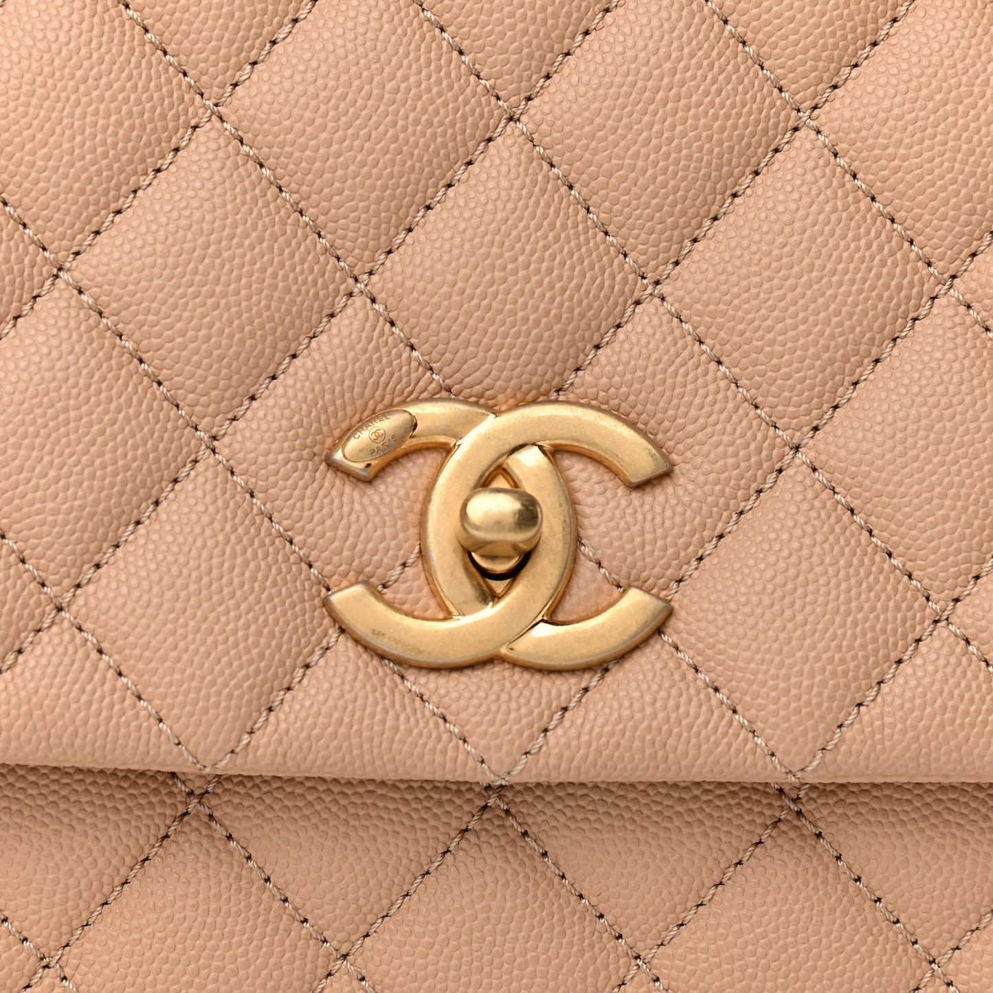 Caviar Lizard Embossed Quilted Small Coco Handle Flap Beige