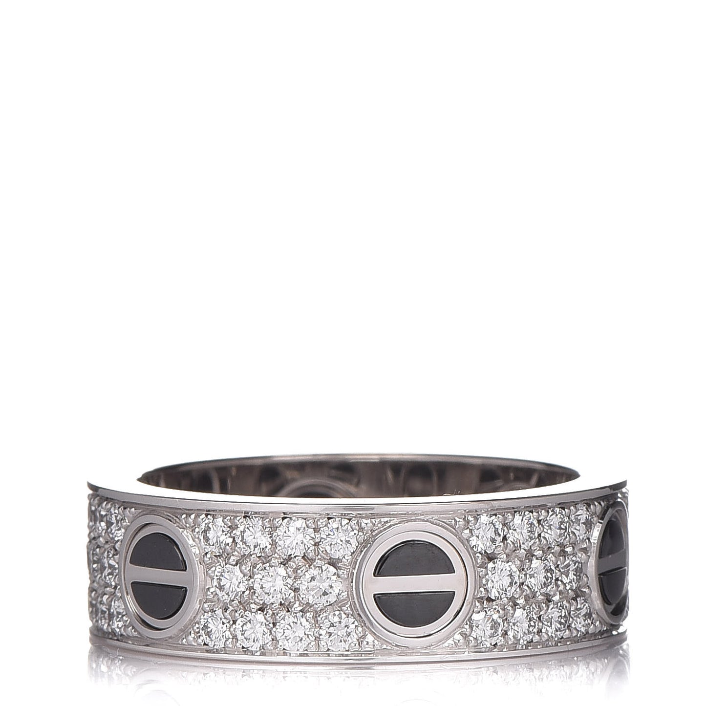 18K White Gold Diamond Ceramic LOVE Paved Ring 57 8