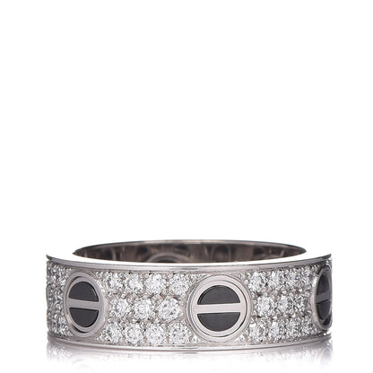 Cartier 18K White Gold Diamond Ceramic LOVE Paved Ring 57 8 1 of 7