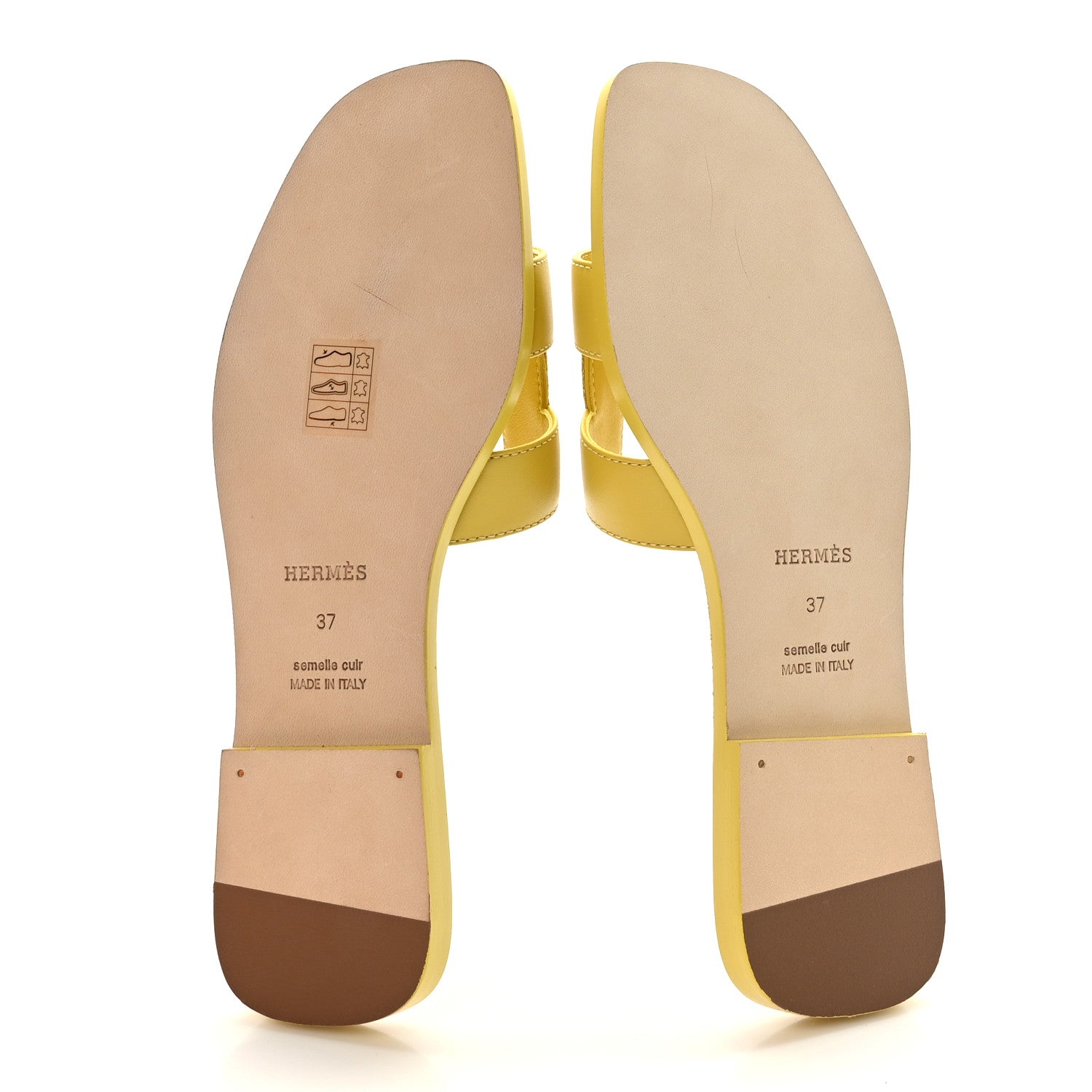 Hermes Box Calfskin Oran Sandals 37 Jaune Citron 5 of 10