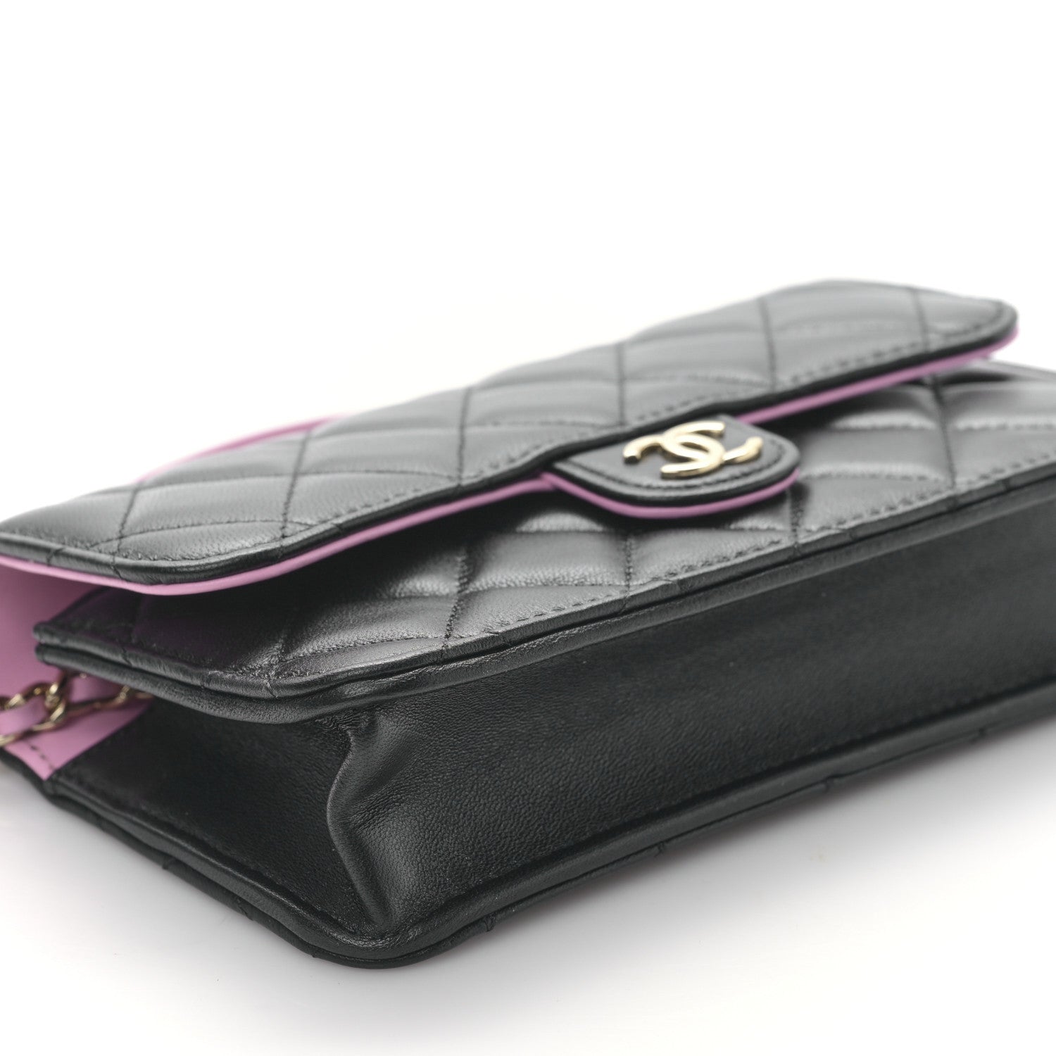 Chanel Lambskin Quilted Flap Phone Holder With Chain Black Lilac 9 of 12