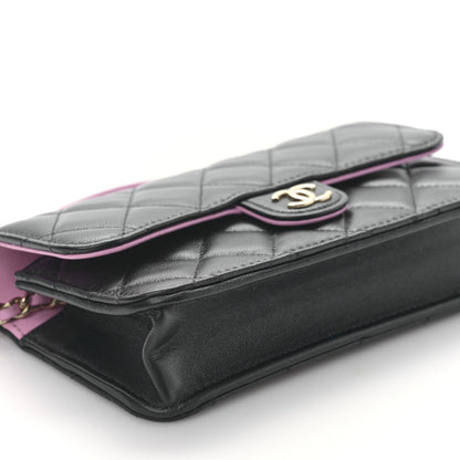 Chanel Lambskin Quilted Flap Phone Holder With Chain Black Lilac 9 of 12