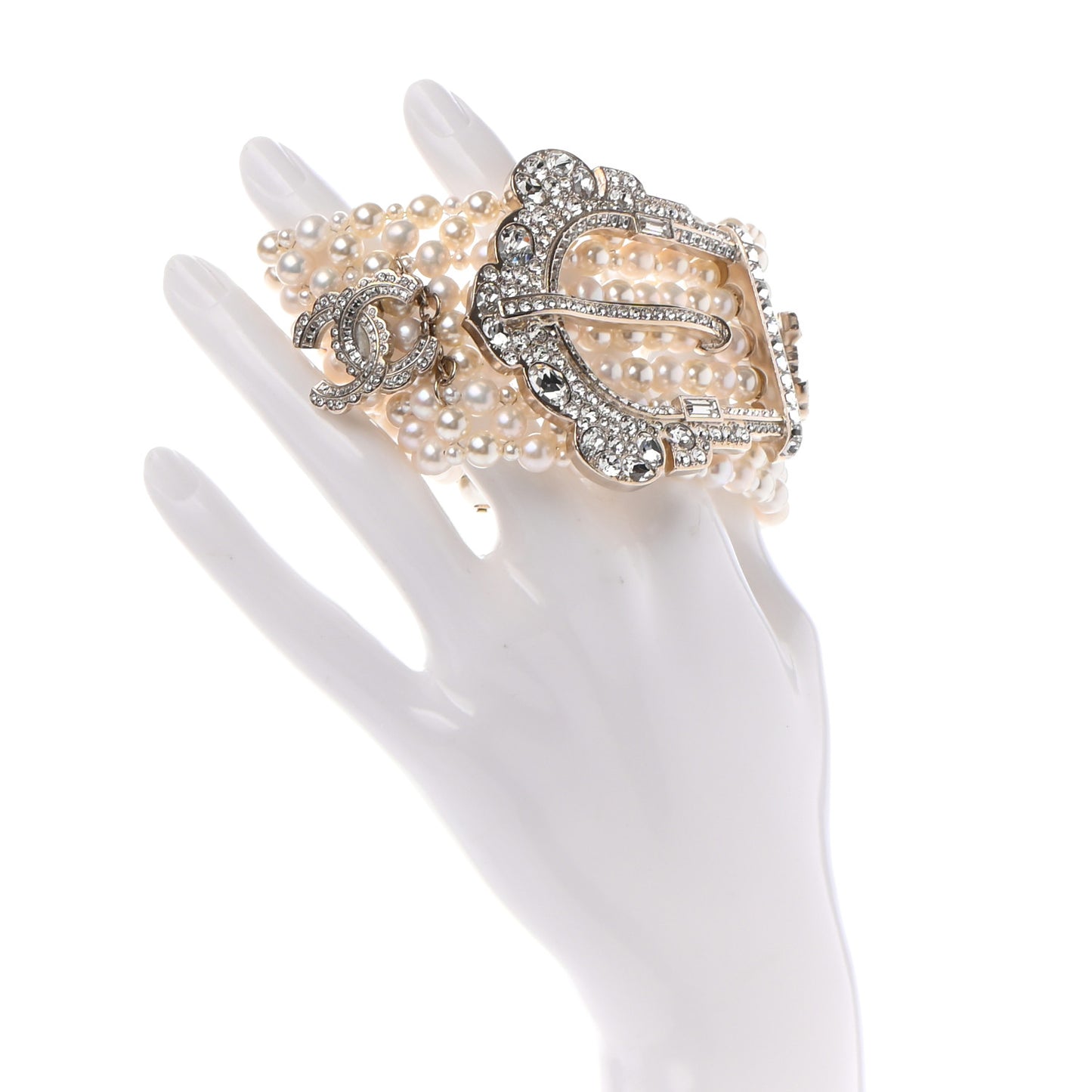 Pearl Crystal CC Multi Strand Bracelet Gold