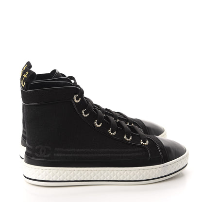 Chanel Fabric Lambskin Lace Up Cap Toe Sneakers 38.5 Black 4 of 9