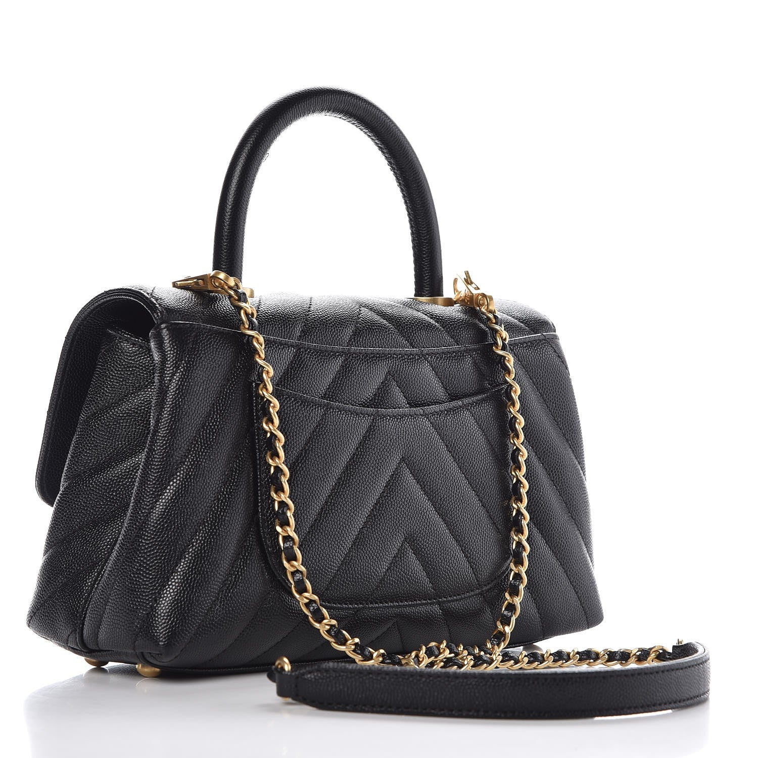 Chanel Caviar Chevron Quilted Mini Coco Handle Flap Black 3 of 8