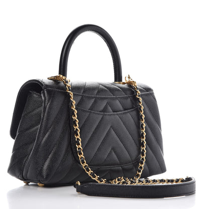 Chanel Caviar Chevron Quilted Mini Coco Handle Flap Black 3 of 8