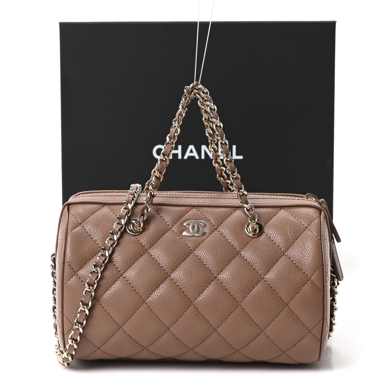 Chanel Caviar Quilted Barrel Clutch With Chain Brown 11 of 11