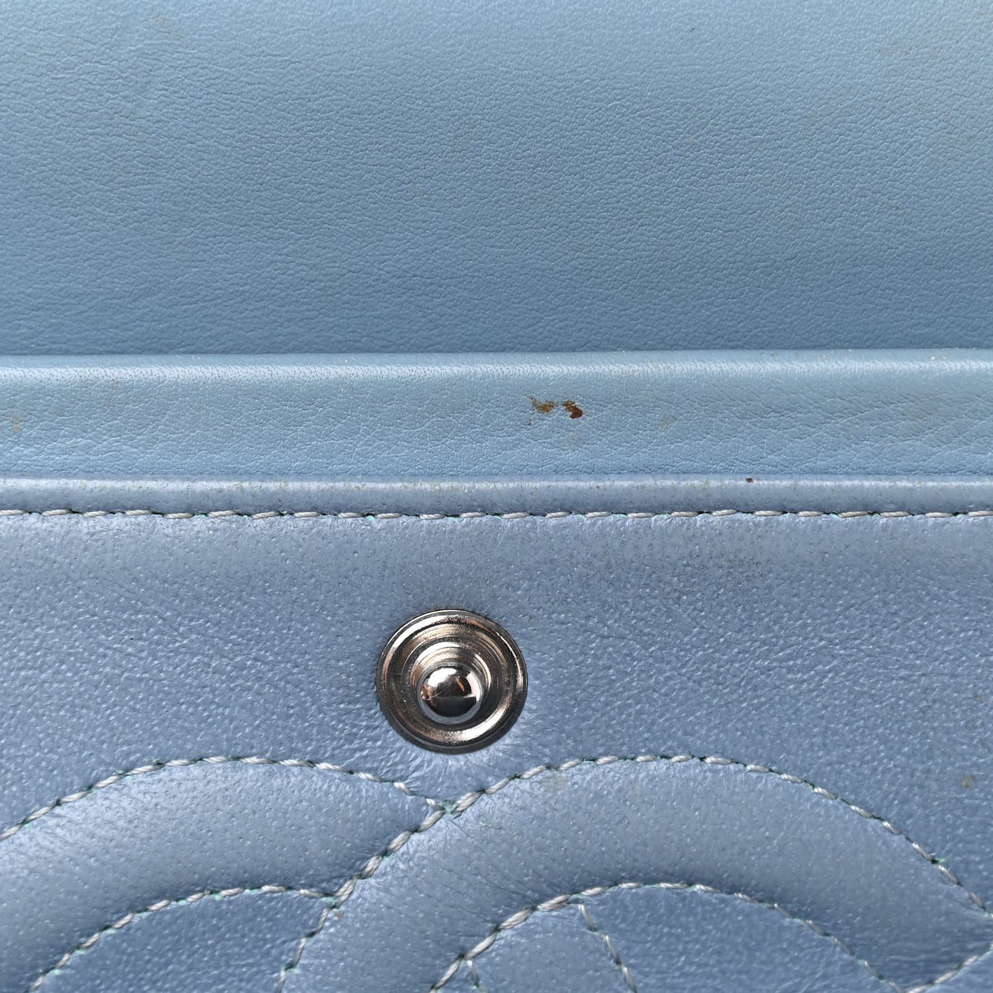 Patent Calfskin Quilted Medium Double Flap Turquoise