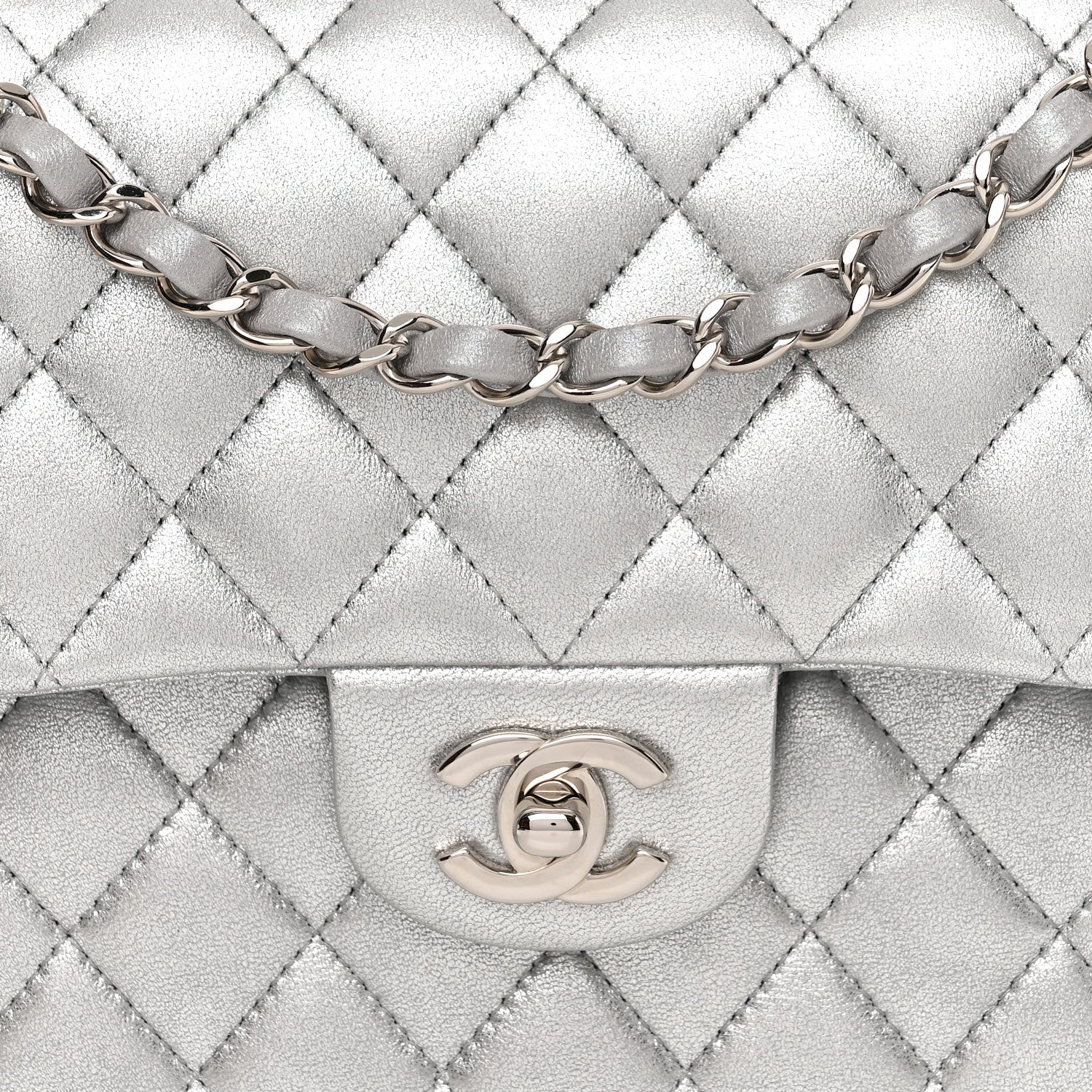 Chanel Metallic Lambskin Quilted Medium Double Flap Silver 8 of 11