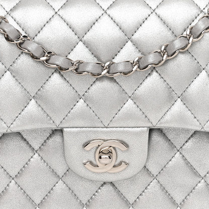 Chanel Metallic Lambskin Quilted Medium Double Flap Silver 8 of 11
