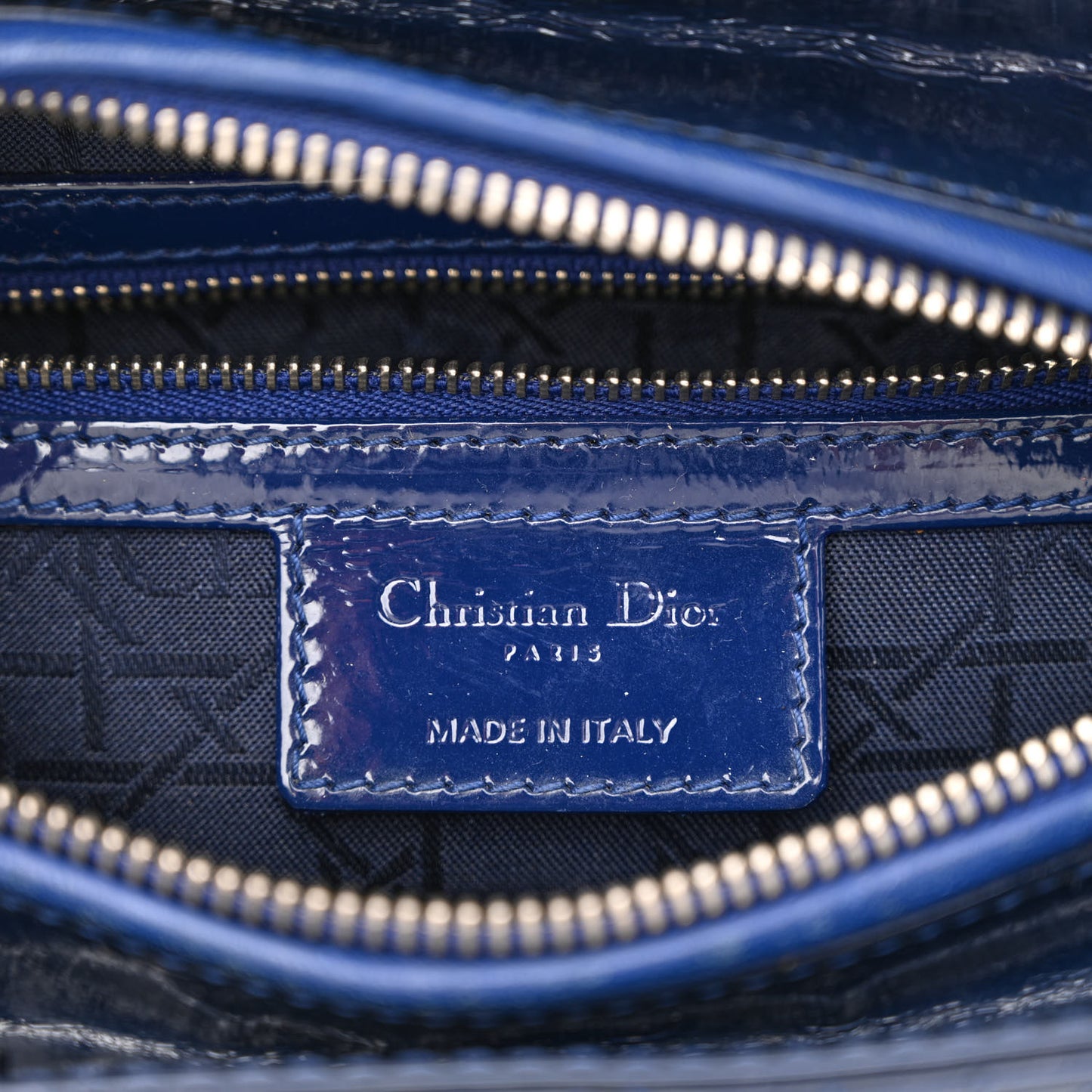 Patent Cannage Medium Lady Dior Navy Blue