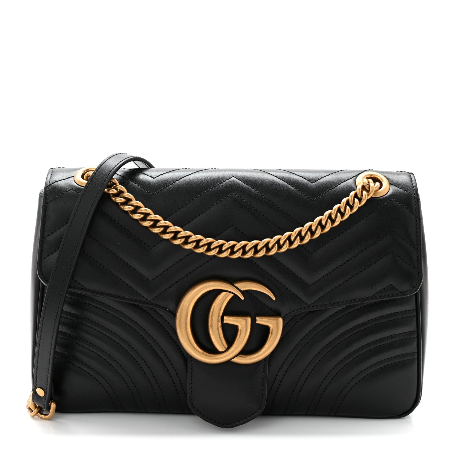 Gucci Calfskin Matelasse Medium GG Marmont Shoulder Bag Black 1 of 10