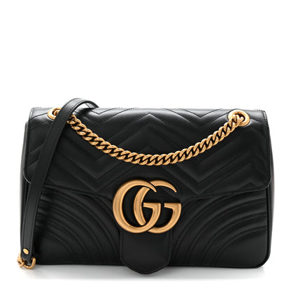Gucci Calfskin Matelasse Medium GG Marmont Shoulder Bag Black 1 of 10