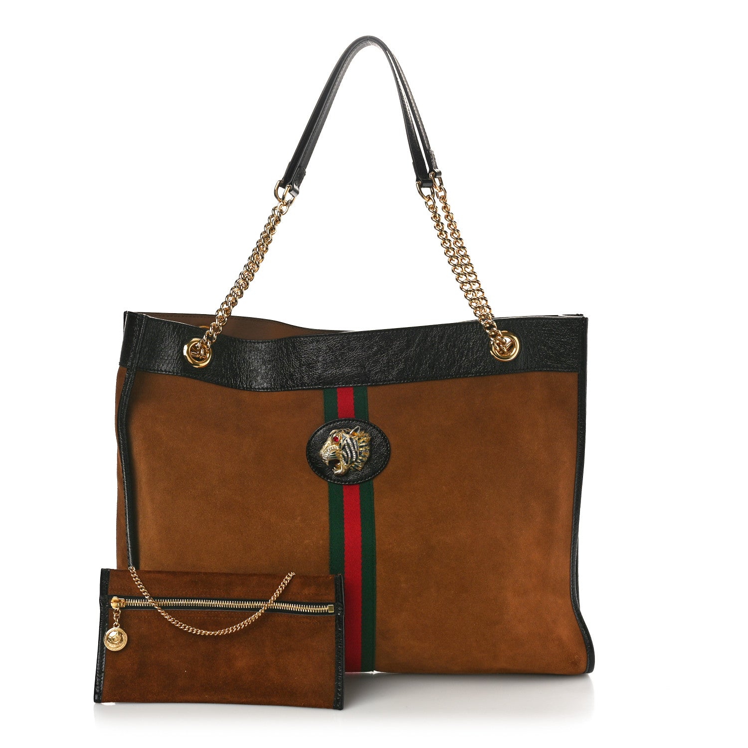 Gucci Suede Patent Large Rajah Chain Tote Nocciola Black 3 of 11