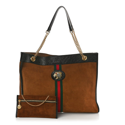 Gucci Suede Patent Large Rajah Chain Tote Nocciola Black 3 of 11