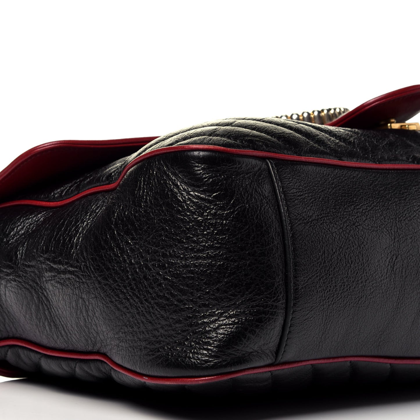 Vintage Effect Calfskin Matelasse Diagonal Large Torchon GG Marmont Shoulder Bag Black Romantic Cherry