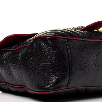 Gucci Vintage Effect Calfskin Matelasse Diagonal Large Torchon GG Marmont Shoulder Bag Black Romantic Cherry 8 of 9