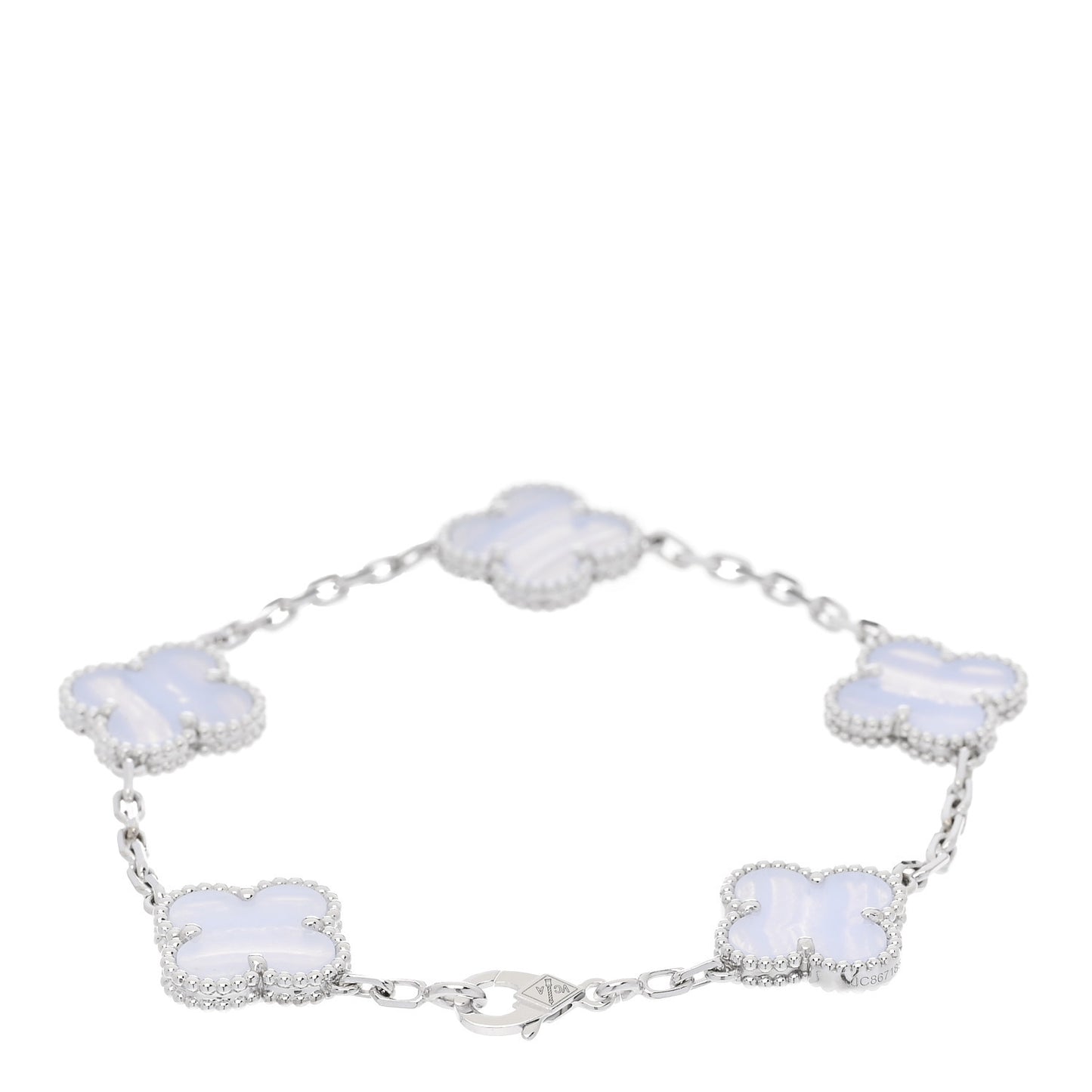 18K White Gold Chalcedony 5 Motifs Vintage Alhambra Bracelet