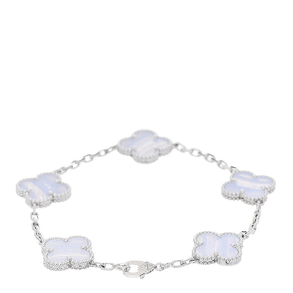 Van Cleef & Arpels 18K White Gold Chalcedony 5 Motifs Vintage Alhambra Bracelet 3 of 5