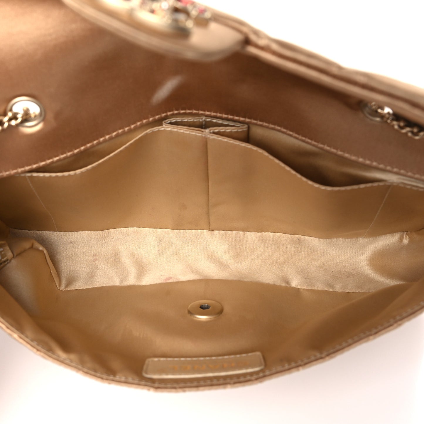 Satin Quilted Precious Jewel East West Flap Beige
